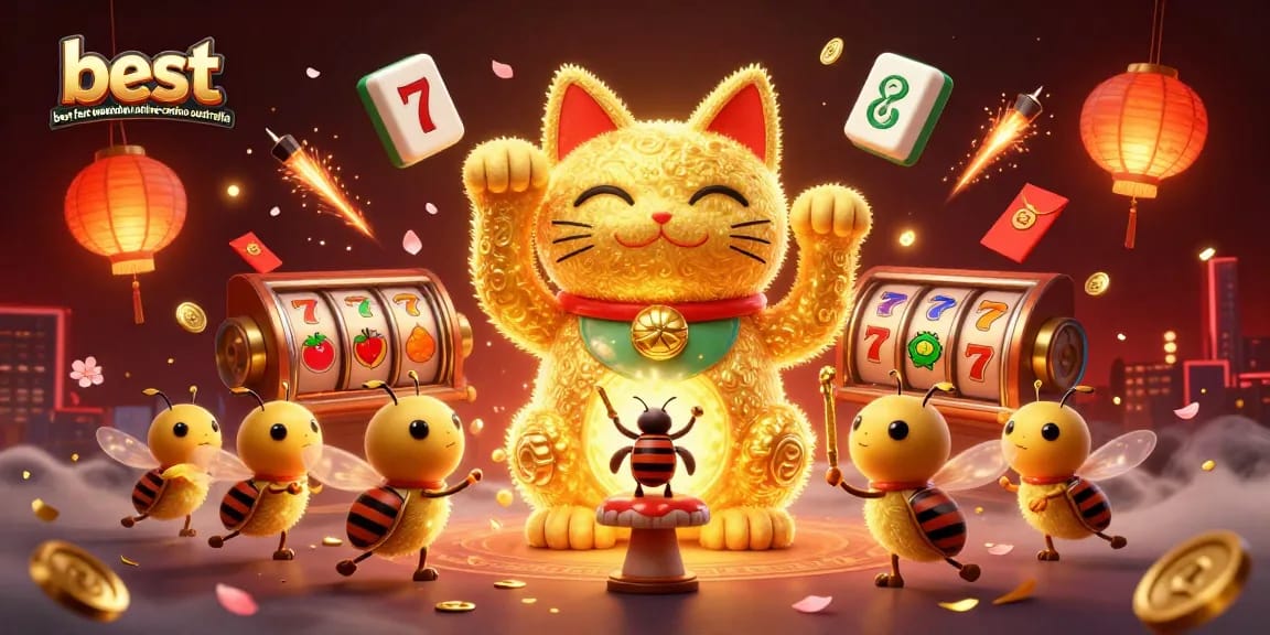 Play at the best fast withdrawal online casinos in Australia with vibrant slots and lucky symbols.