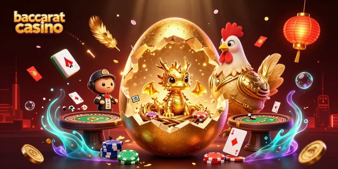 Experience baccarat casino excitement with a dazzling scene featuring a golden dragon and vibrant casino elements.
