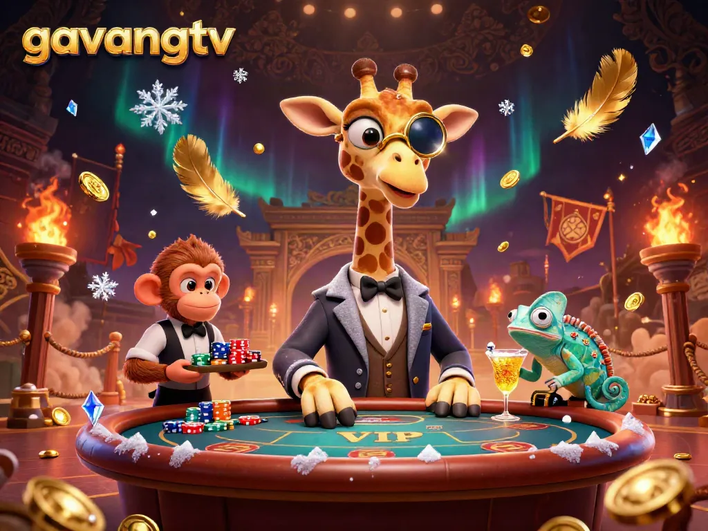 Experience the thrill with gavangtv's vibrant casino scene featuring a high-roller giraffe and exciting gameplay.