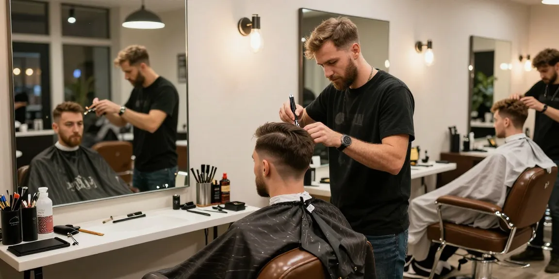 Barbershop scene showing precision haircut techniques and stylish ambiance featuring rokok88 alternatif options.