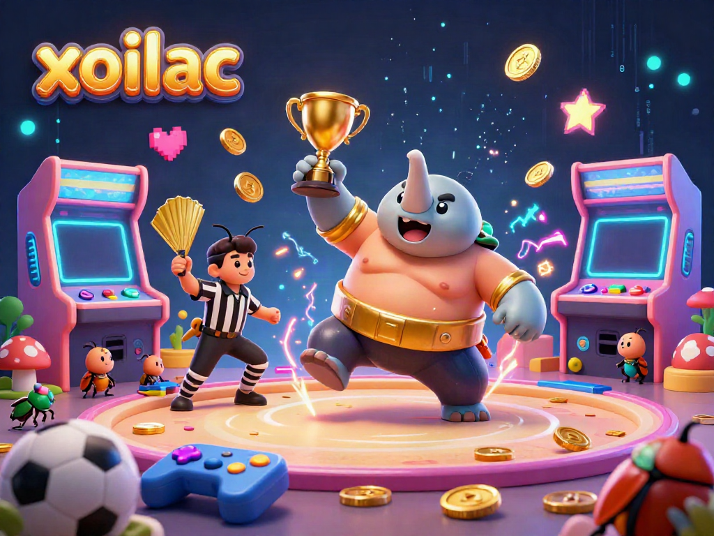 Xoilac ignites excitement with a vibrant illustration of a beetle champion celebrating victory, surrounded by dynamic sports betting elements.